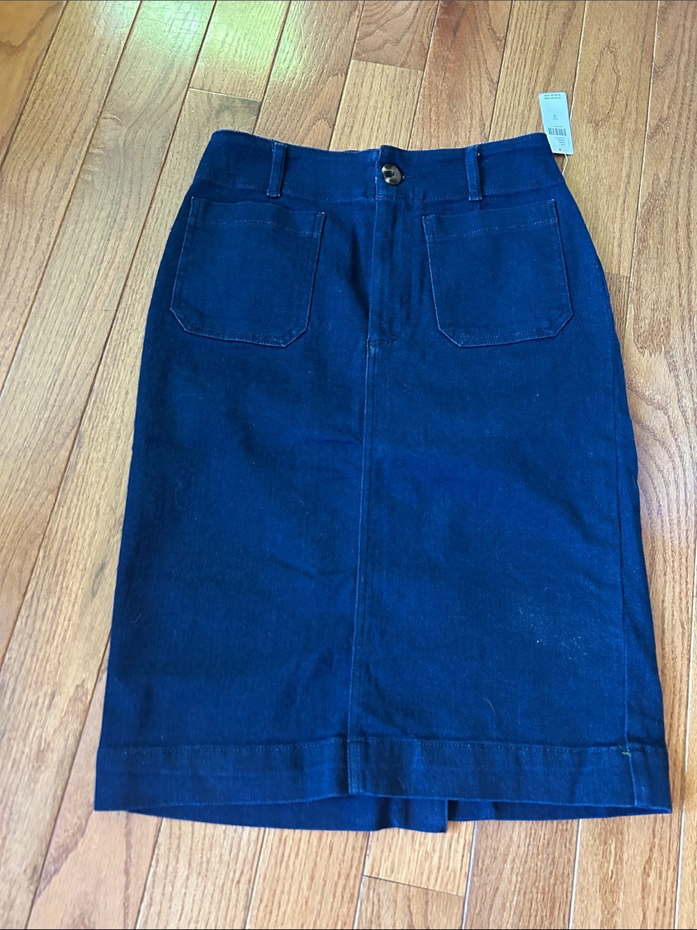 Anthropology Classic Navy Denim Pencil Skirt with Front Patch Pockets